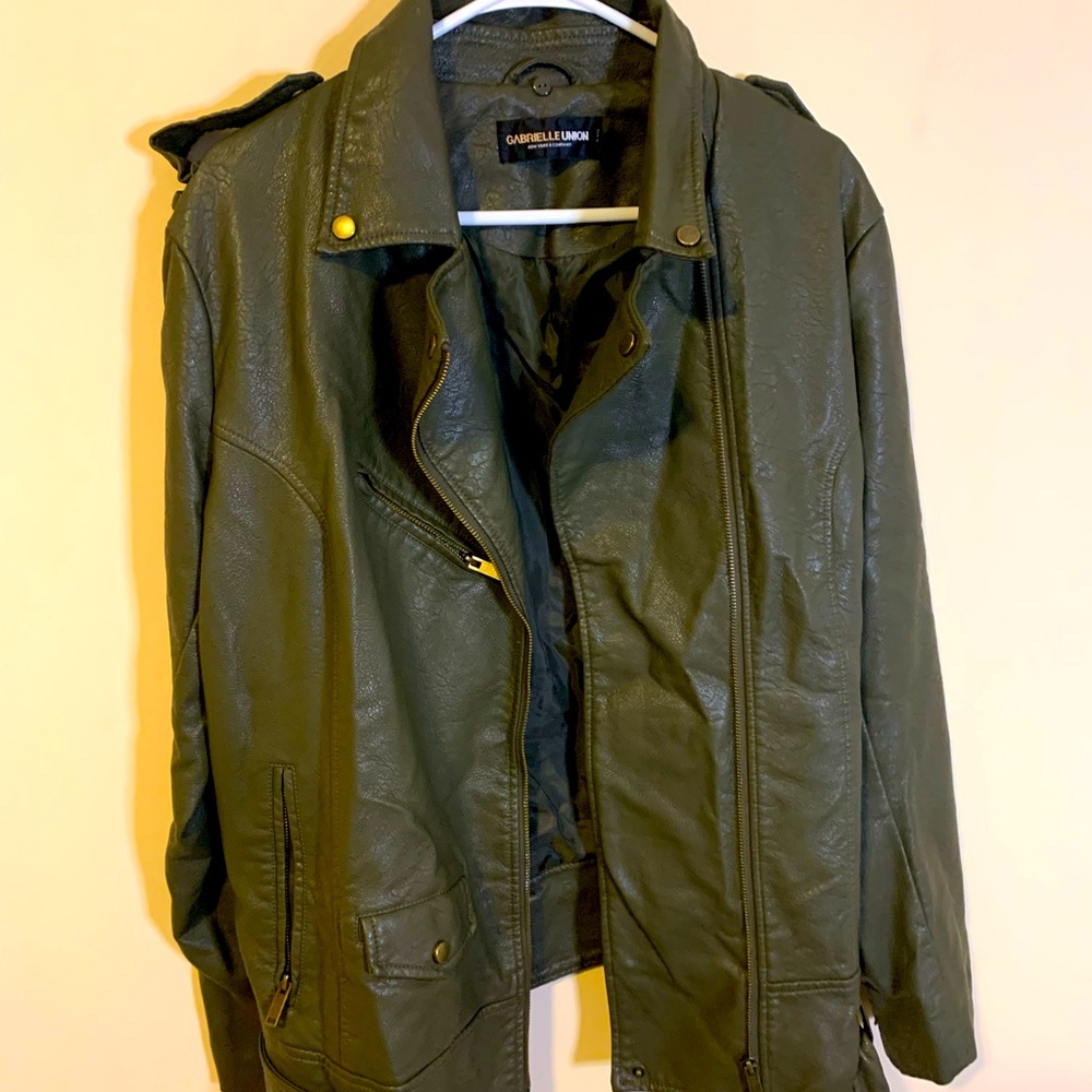 Gabriel Union Forrest Green leather Jacket with Belt